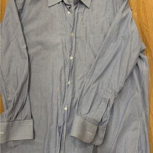 Valentino Blue and White Striped Button Down Shirt